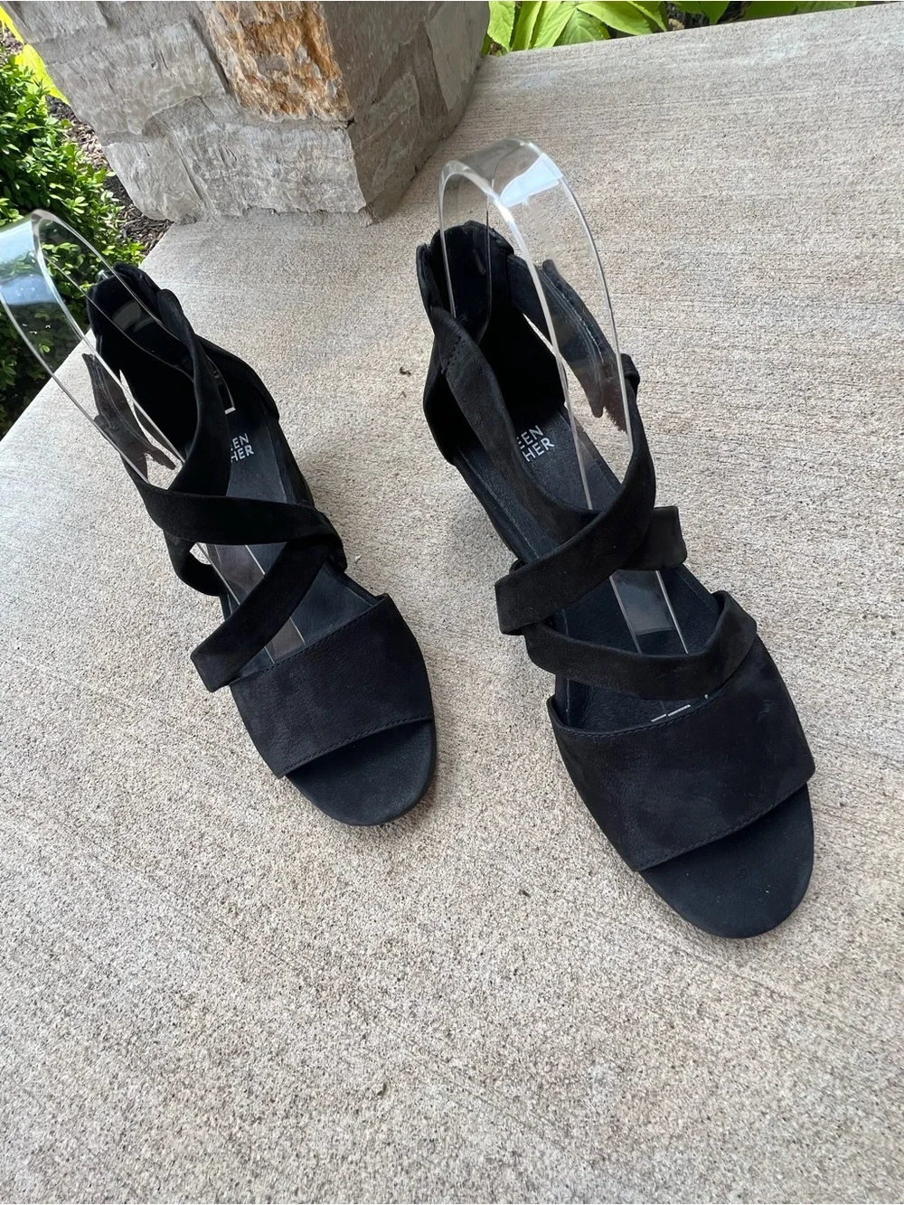 EILEEN FISHER Black Suede Strappy Wedge Sandals Size 7